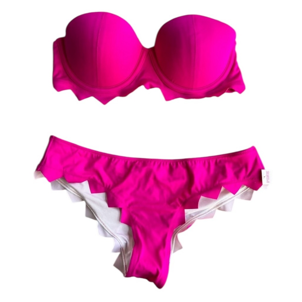 Brand New With Tags Victoria’s Secret Pink Swim Hot Pink ZigZag Bikini, Medium
